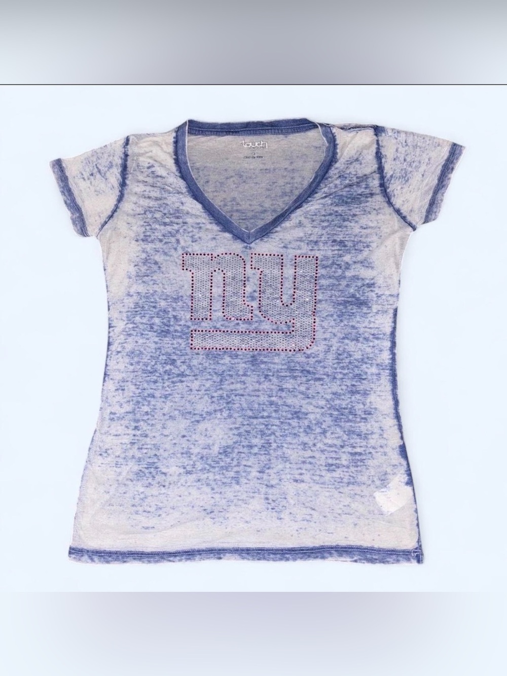 Touch by Alyssa Milano Cream and Blue Burnout V-Neck New York Giants Tee